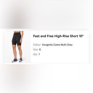 Lululemon Fast and Free High Rise Biker Shorts 10”